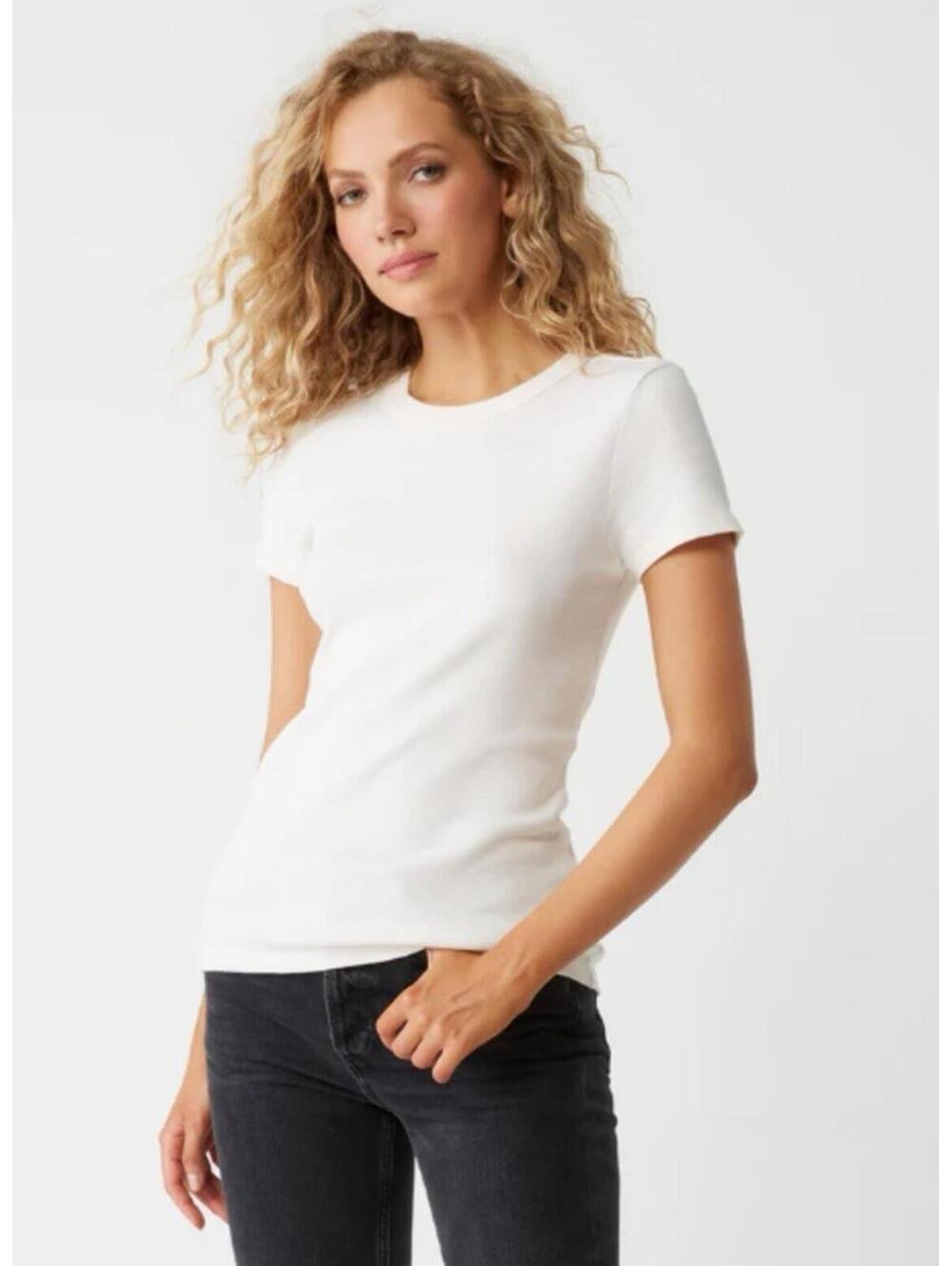 MICHAEL STARS WOMENS COTTON LEXY TEE IN CHALK-SIZE MEDIUM